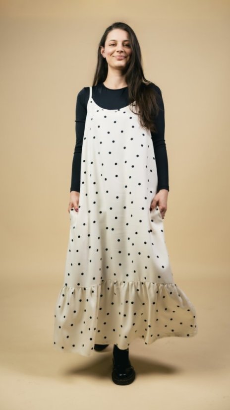 Midi šaty na ramínka s volánkem off white - Velikost: XS/S