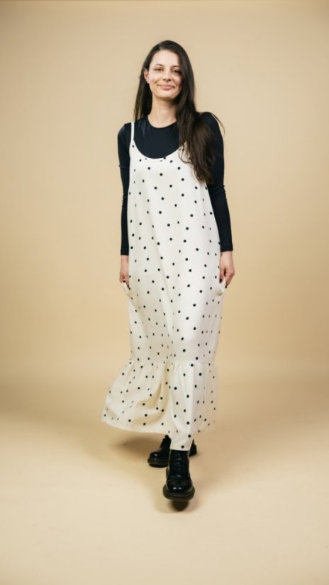 Midi šaty na ramínka s volánkem off white