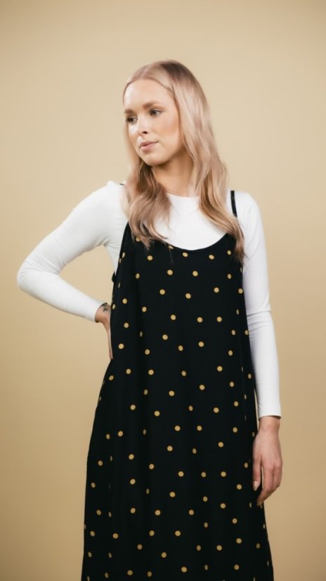 Midi šaty na ramínka s volánkem černá - Velikost: XS/S