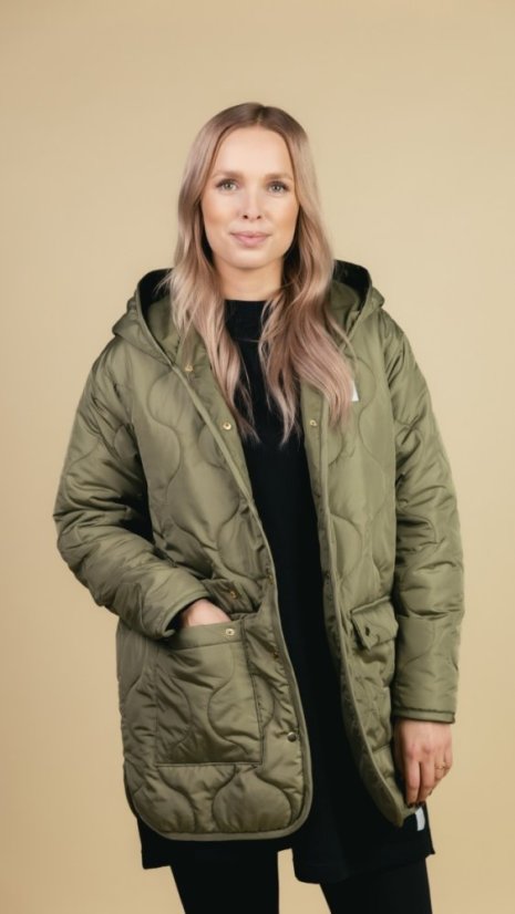 Prošívaná bunda Millie s kapucí olivová - Velikost: L